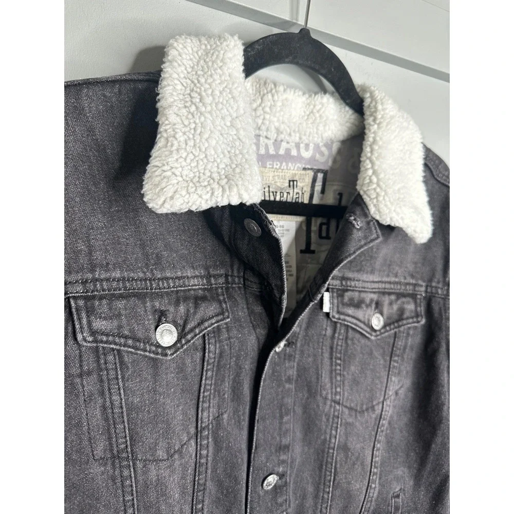 Levi's Silver Tab Men's‎ Black Denim Trucker Jacket with White Faux Shearling